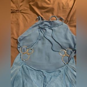 blue open back mini dress